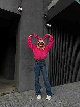 Жіноче плюшеве оверсайз худі з вушками на блискавці турецьке м'яке хутро Одеса