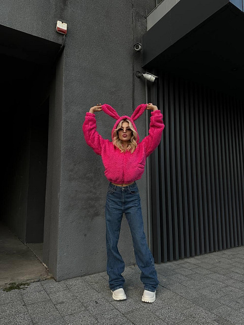 Жіноче плюшеве оверсайз худі з вушками на блискавці турецьке м'яке хутро Одеса - фото 5