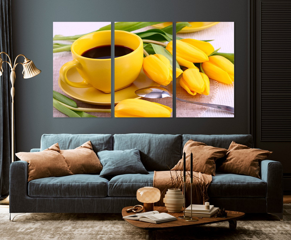 Модульная картина в гостиную / спальню  Жовті тюльпани    ART-242_3A 70х130 см Киев - изображение 3