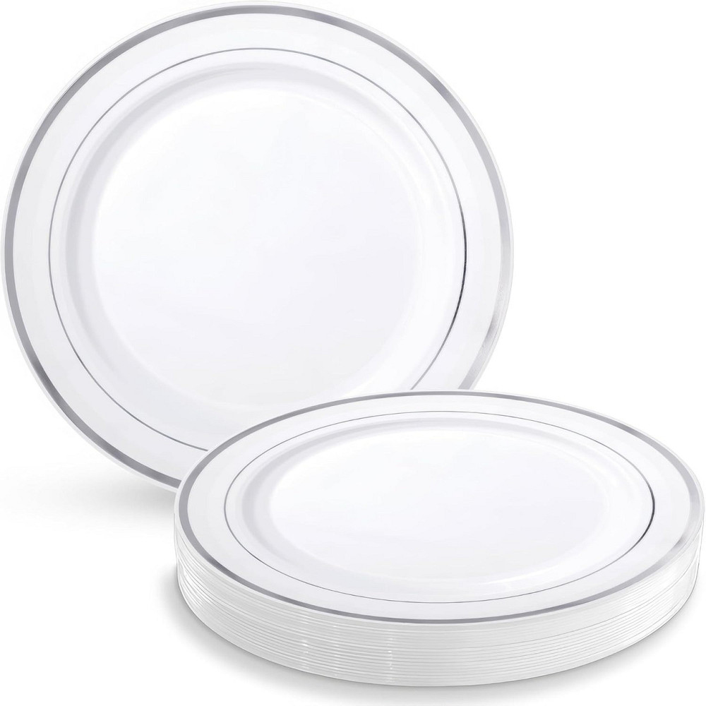 Набор тарелок пластиковых 12 шт круглые,обеденные 26 см и десертные 19 см,белые с серебристым контуром Каменец-Подольский - изображение 3