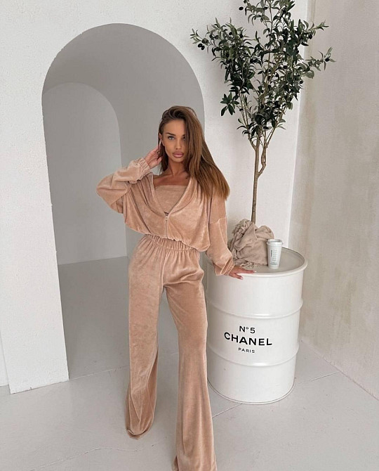 Жіночий плюшевий костюм трійка: кофта топ і штани з велюру Одеса - фото 6