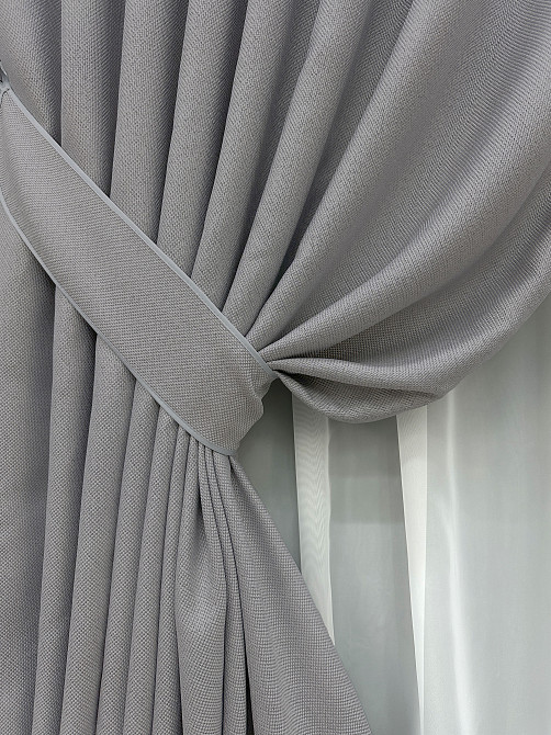 Комплект готових штор VR-Textil Льон-блекаут № 1397ш Сірий 100х290см 2 шт (31-0084) Київ - фото 13