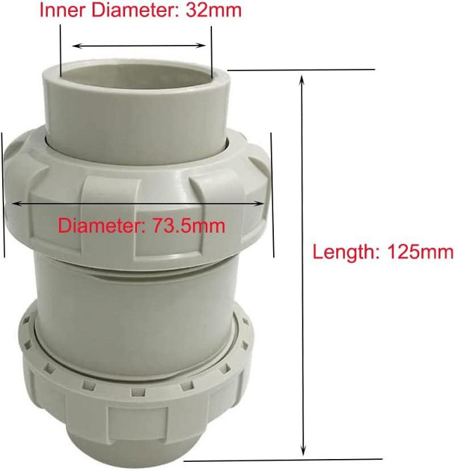 Зворотний клапан 32 мм, сірий, PVC, для води, пральної машини, посудомийної машини, захист від протікання, SagaSave Київ - фото 2