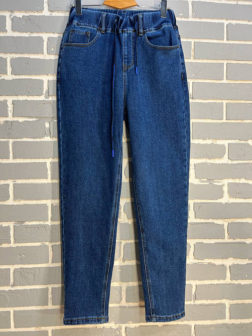 Джинси жіночі Vanver 8061 МОМ на резинці шнурок утеплені батал сині, синій, З2, З2, 88 см, 122 см Київ - фото 4