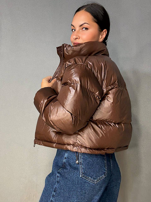 Куртка женская Lady Yep 10015 короткая глянцевая пуффер коричневая, коричневый, 44 Киев - изображение 3