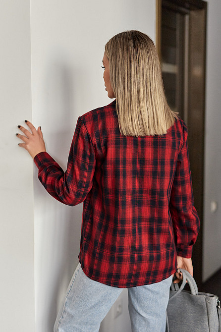 Жіноча сорочка в клітинку оверсайз "Wise" | Норма і батал Червоний, 50-52 Київ - фото 3