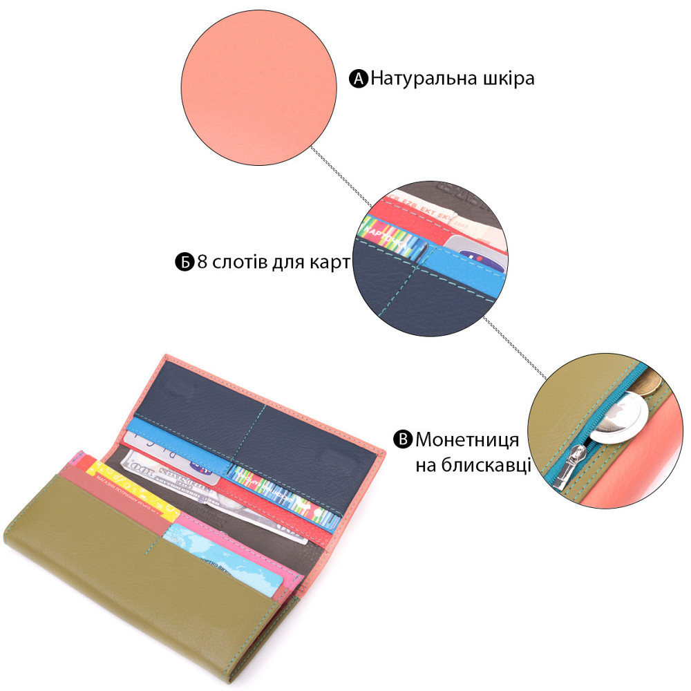 Практичный кошелек для женщин из натуральной кожи Разноцветный (ST Leather) Киев - изображение 8