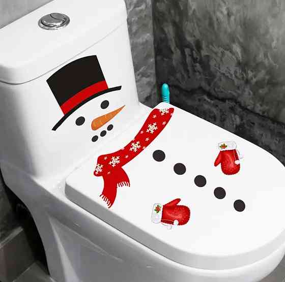 Новорічна наклейка Сніговик з капелюхом для ванної кімнати 26 на 43 см білий Київ