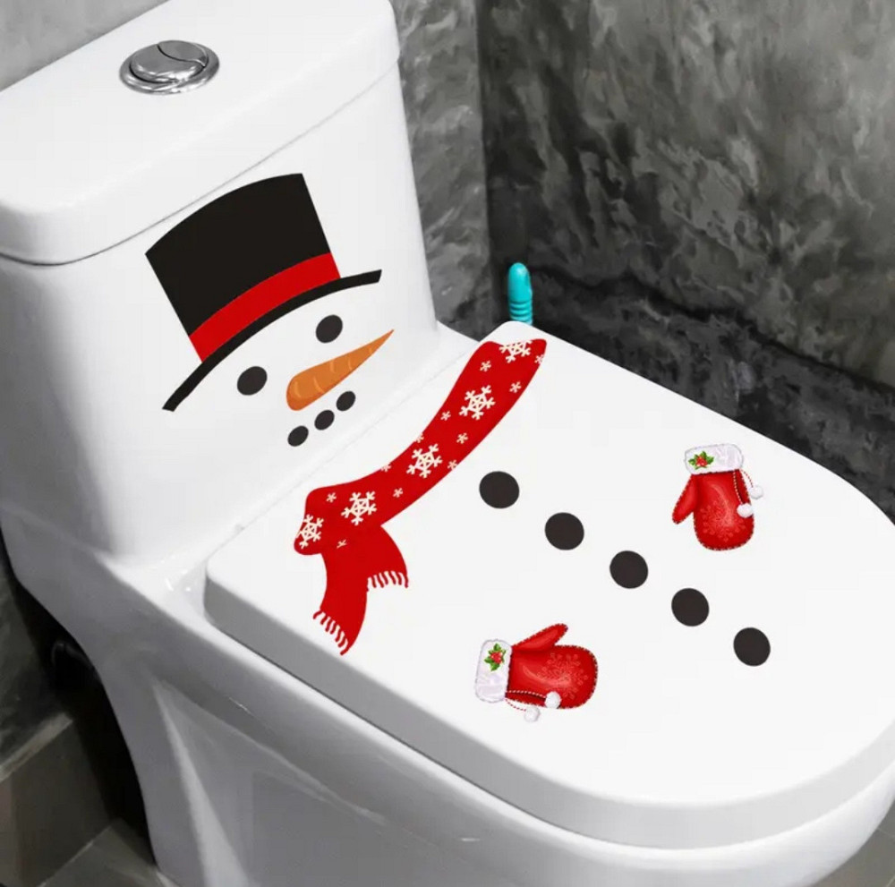 Новогодняя наклейка Снеговик с шляпой для ванной комнаты 26 на 43 см белый Киев - изображение 5