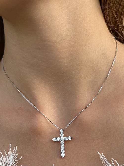 Tiffany декоративный серебряный крестик / Цепочка-крестик Тиффани с россыпью циркония серебро 925 Одесса - изображение 2