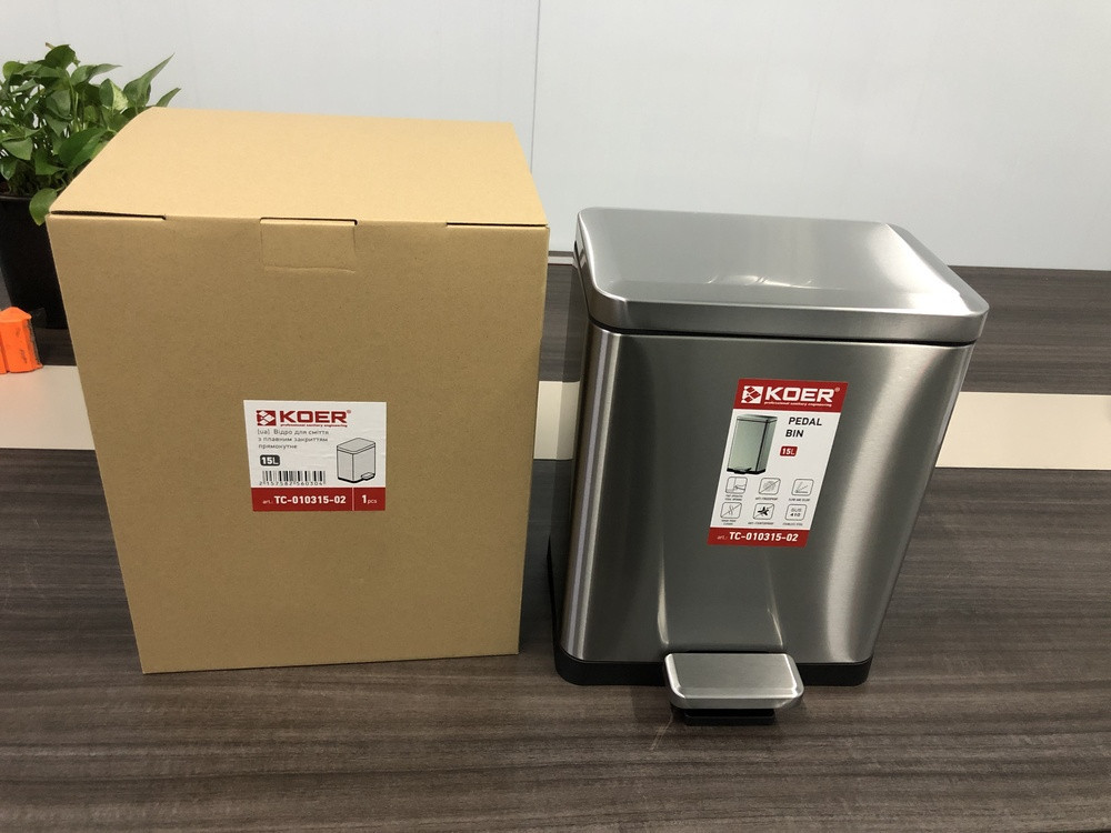 Відро для сміття з плавним закриванням Koer TC-010315-02 15 л колір нержавійка брашована антипалець (KR5603) Чернівці - фото 6