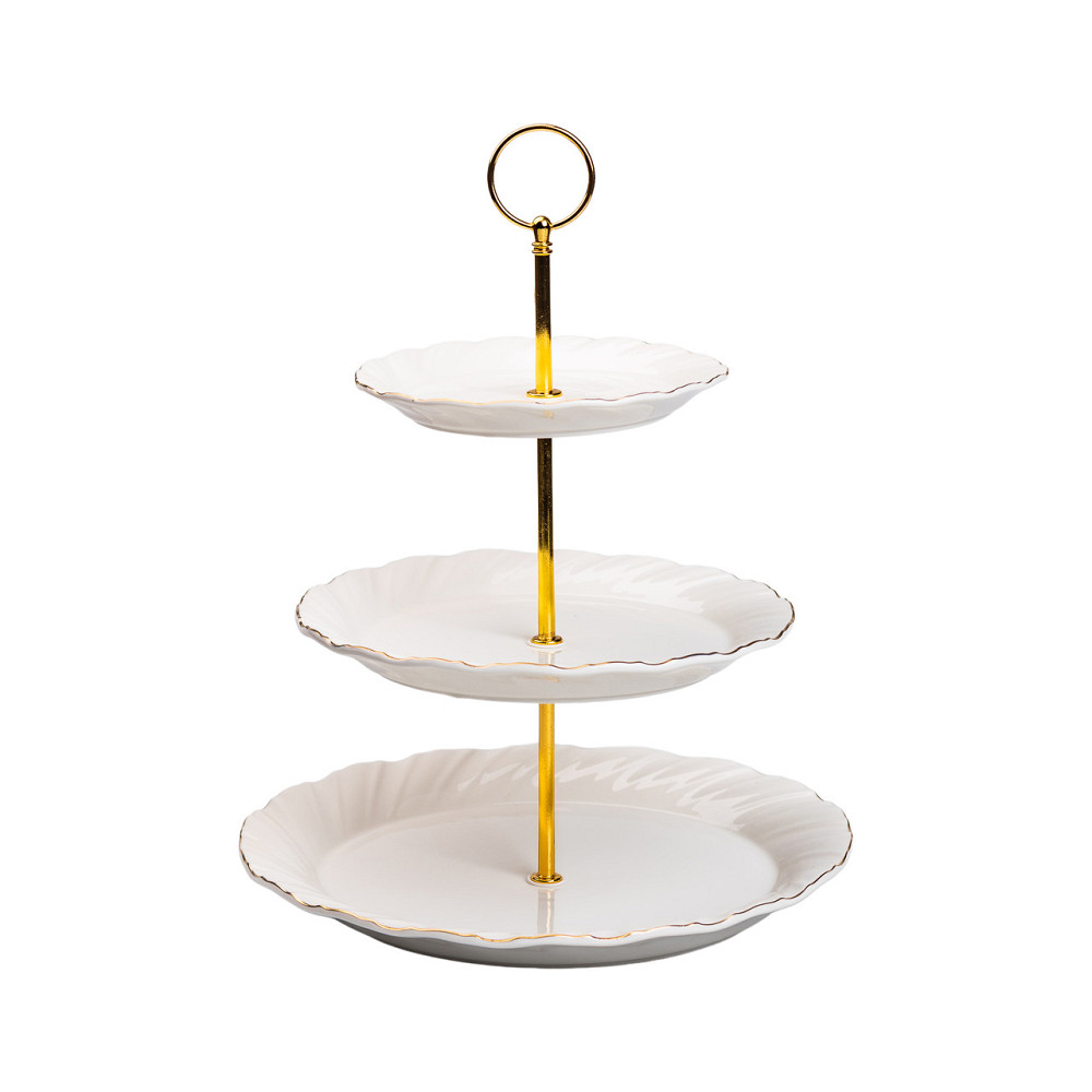 Етажерка для фруктів і десертів 3-ярусна порцелянова біла HP-7-731 Коломия - фото 1