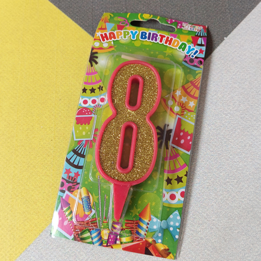 Свеча для торта 8 цифра блеск золото красный Киев - изображение 1