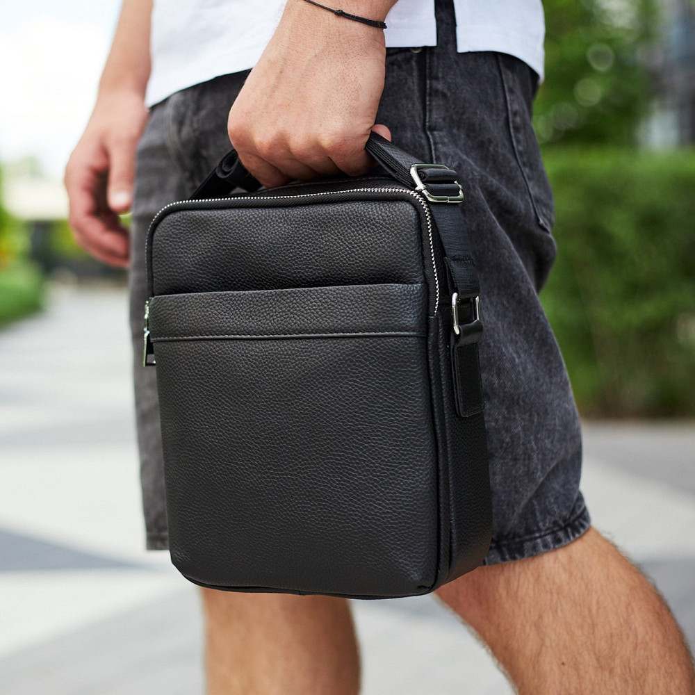 Мужская сумка-месенджер на два отделения 21х26х7, кожаная барсетка Tiding Bag 7459 черная Каменское - изображение 2