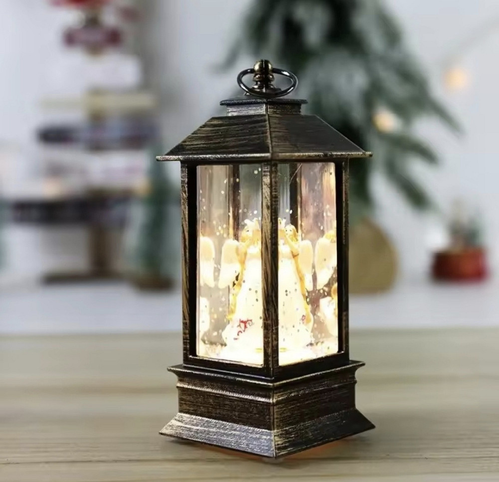 Новорічний LED ліхтар на батарейках з блискітками 