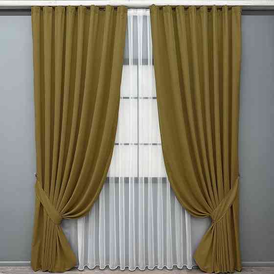 Комплект готових штор VR-Textil Мікровелюр Petek № 1503ш Гірчичний 200х290 см 2 шт (32-515) Київ