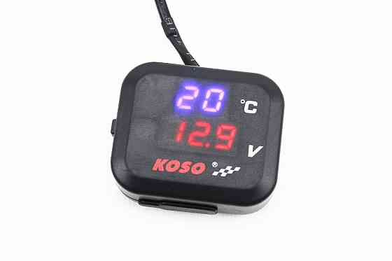 ВОЛЬТМЕТР з дисплеєм, червоний циферблат + датчик температури повітря + кріплення (універсальний, компактний) Київ