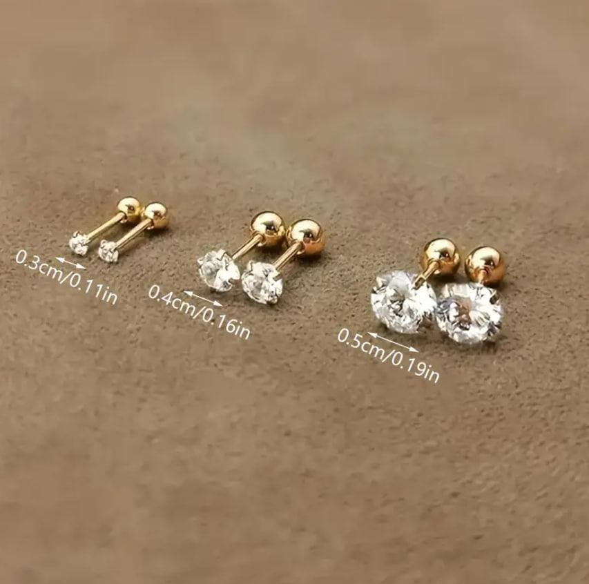 Набор из 3 пар минималистических серьг-пусетов с цирконием | Разные размеры Киев - изображение 5