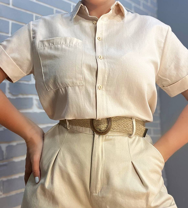 Сорочка жіноча Mix Ray 3950 накладена кишеня короткий рукав оверсайз M бежева, бежевий, M Київ - фото 15