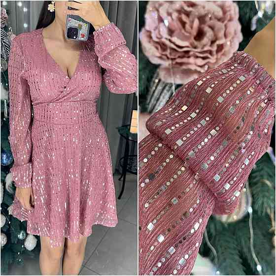 Жіноча святкова блискуча сукня міні з паєтками Фрезовий, 48/50 Одеса