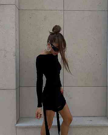 Жіноча стильна мінісукня з драпіруванням і трояндами трикотаж масло Чорна, 42/44 Одеса