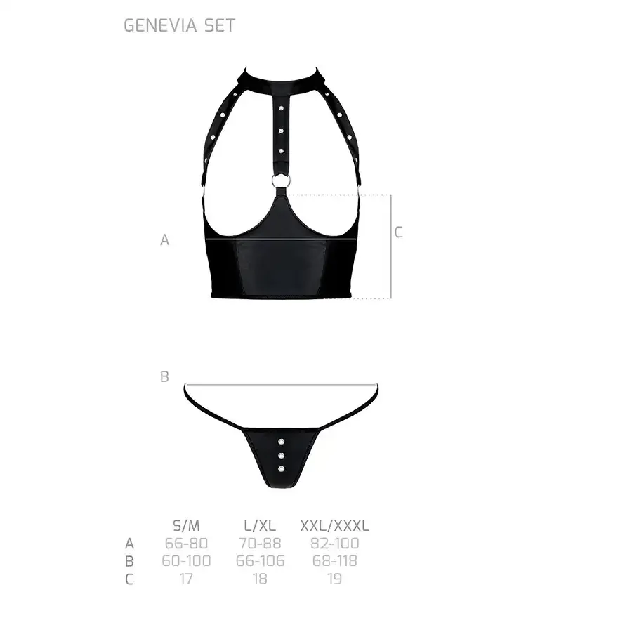 Комплект білизни з відкритими грудьми Passion GENEVIA SET WITH OPEN BRA S/M black, корсет, стрінги Львов - изображение 5
