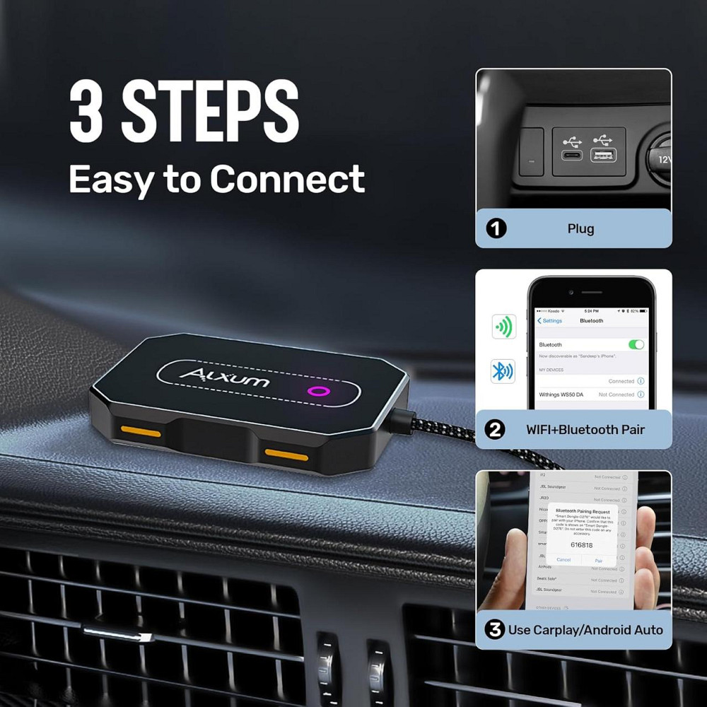 Автомобільний бездротовий адаптер Alxum для CarPlay Android Auto, для авто з дротовим CarPlay, Plug & Play карплей Київ - фото 5
