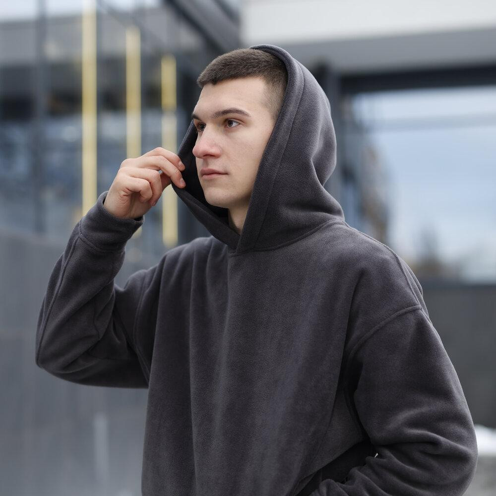 Чоловічий теплий флісовий спортивний костюм осінь зима Pobedov штани кофта з капюшоном і манжетами темно-сірий XL Одеса - фото 7