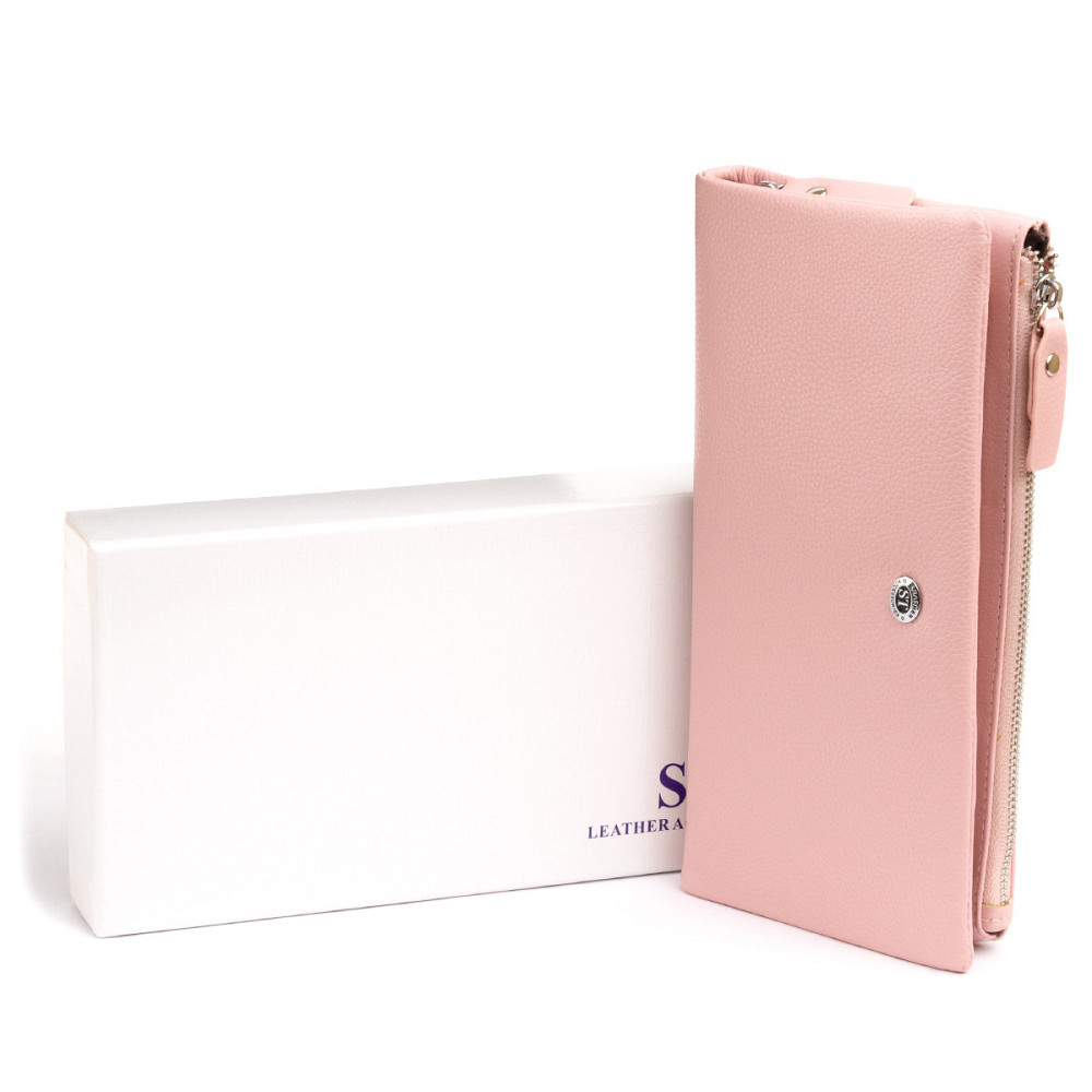 Кошелек-клатч из кожи с карманом для мобильного ST Leather 19313 Розовый Киев - изображение 8