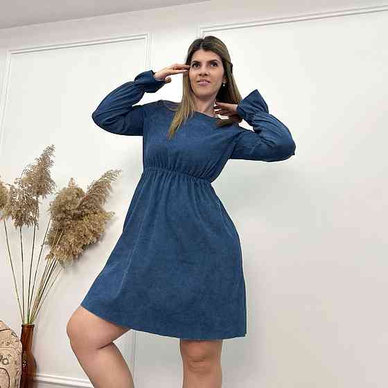 Вельветова сукня із завищеною талією "Wesley" оптом | Батал | Розпродаж моделі Джинс, 50-52 Київ