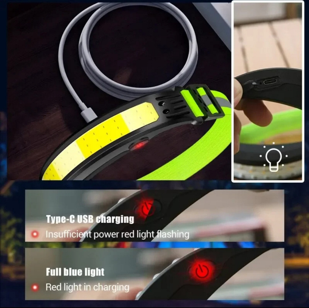 Налобный фонарик с датчиком на аккумуляторе с зарядкой USB Type-C 5 режимов 14,5 на 3 см черный Киев - изображение 6