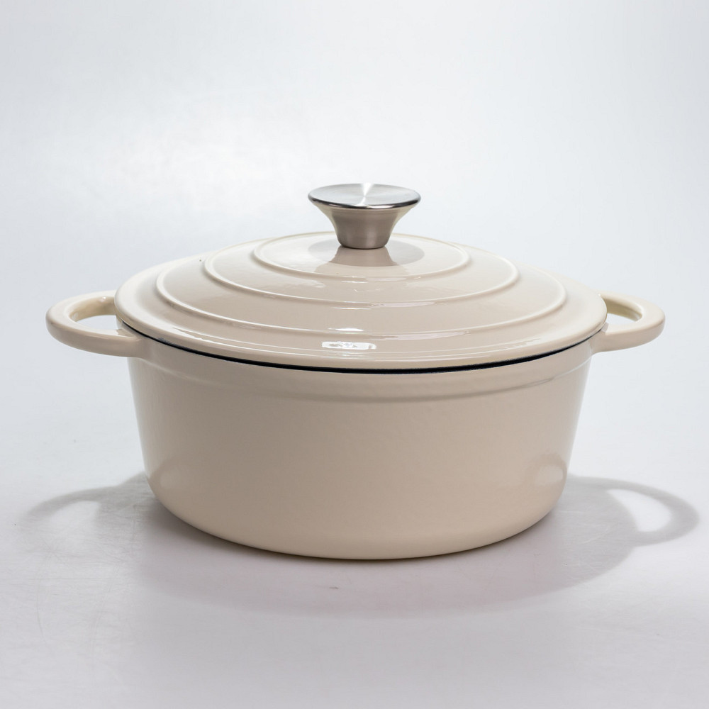 Каструля чавунна 2.5 л емальована з кришкою посуд для тушкування запікання томління кухонна Біла HP-1-14-WHITE Коломыя - изображение 1