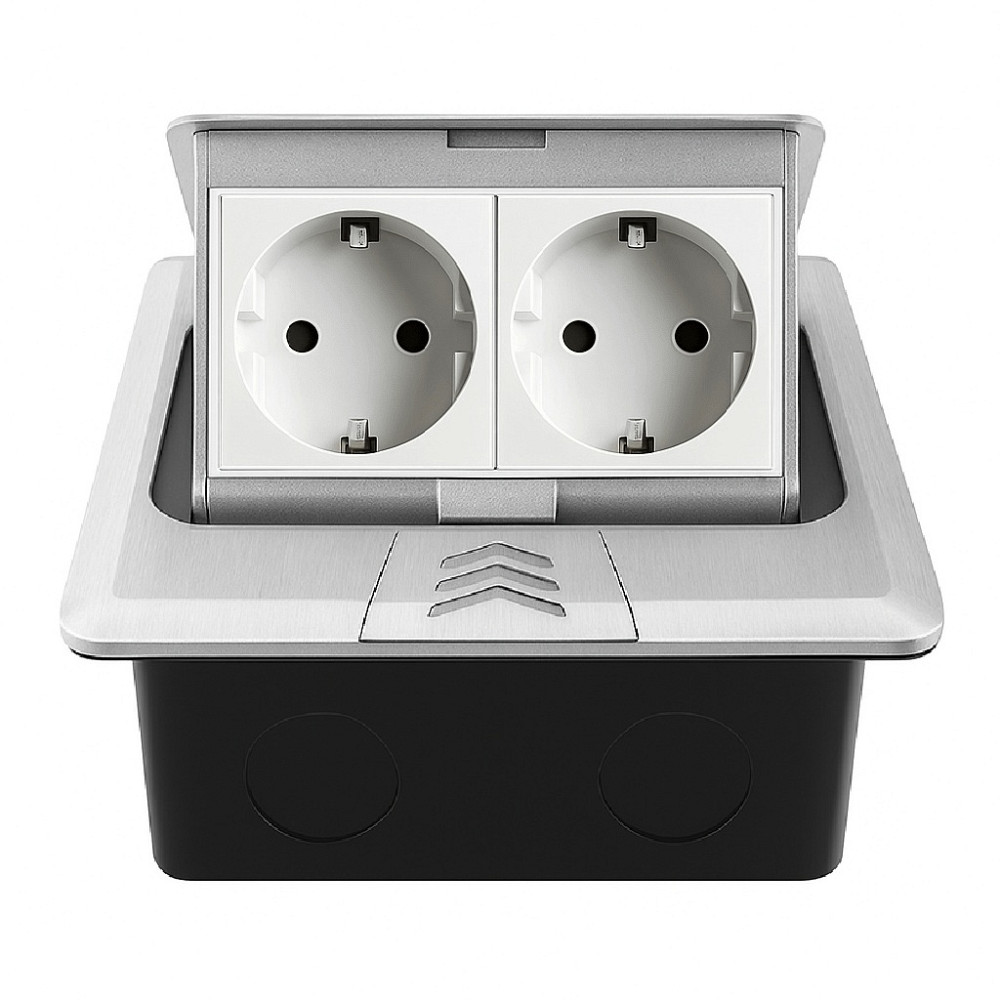 Розетка підлогова подвійна LIVOLO срібна, вбудована у підлогу, для кухні, офісу чи конференц-залу, з кришкою, висувна, з заземленням, IP44, плавне від Коломыя - изображение 1