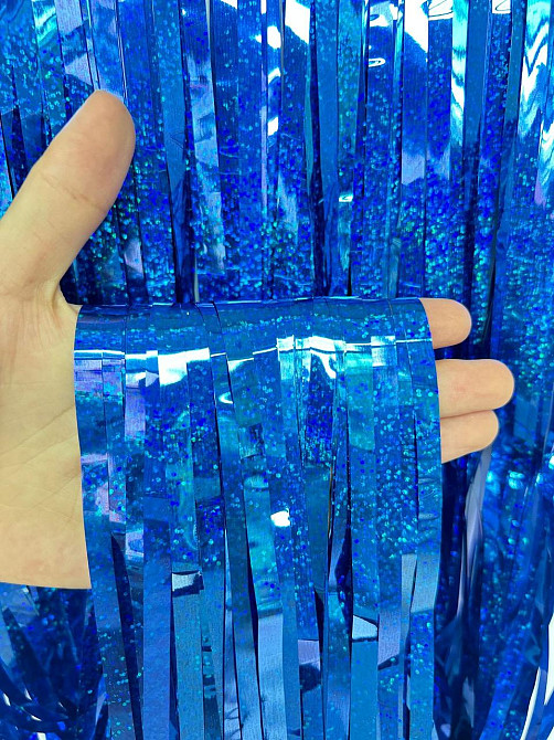 Фотозона штора дощик новорічний з голограмою 2 м на 1 м синій Київ - фото 1