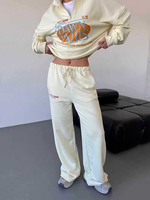 Женский прогулочный костюм двойка турецкая петля-пенье 100% хлопок Молочный Одесса - изображение 2