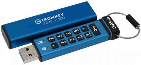 Флешнакопичувач USB3.2 32 GB Kingston IronKeypad 200 Type-A Blue (IKKP200/32GB) Блакитний Харків