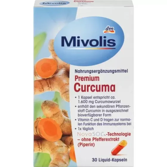 Преміум куркума капсули Mivolis, 30 шт., 19 г (Німеччина) Mivolis Premium Curcuma Kapseln, 30 St., 1 Львів