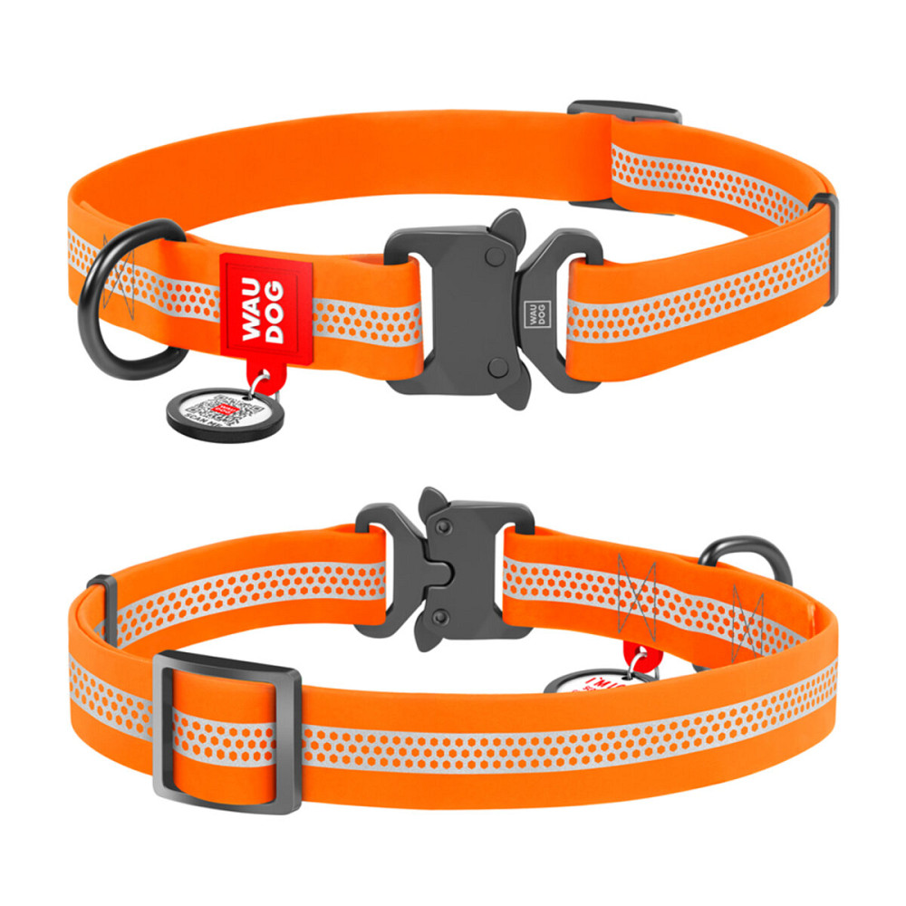 Ошейник для собак водостойкий WAUDOG Waterproof QR-паспортом, светоотражающий, металлическая пряжка-фастекс, L, Ш 25 мм, Д 34-49 см, оранжевый Киев - изображение 1
