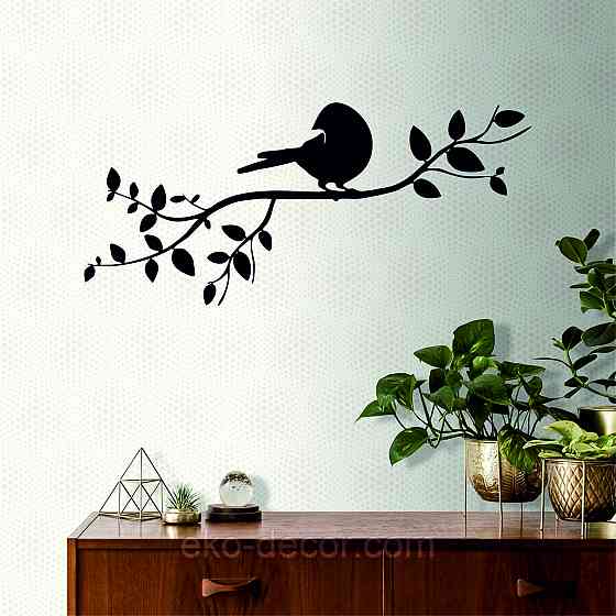 Декоративное настенное Панно «Птичка на ветке», Декор на стену 110*49см, Черный Киев
