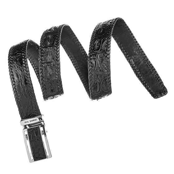 Ремінь-автомат CROCODILE LEATHER 18010 з натуральної шкіри крокодила Чорний Київ