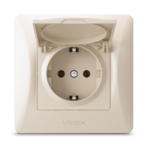 BINERA крем Розетка внутрішня 1-а із заземленням з кришкою Videx Житомир