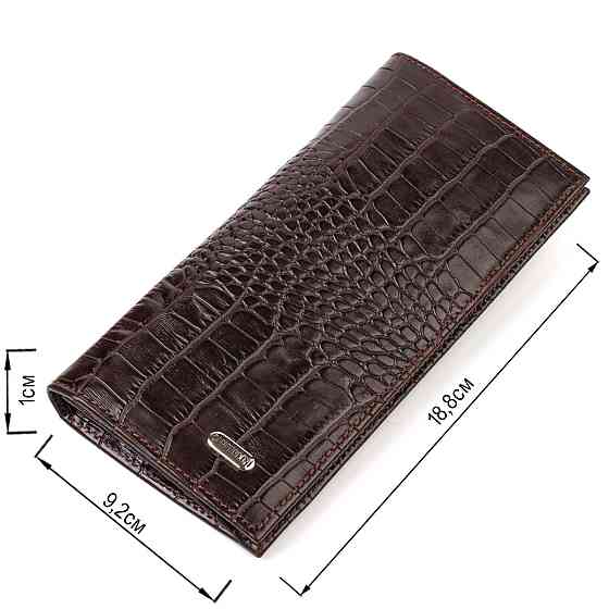 Стильний чоловічий вертикальний гаманець із натуральної шкіри із тисненням під крокодила CANPELLINI 21900 Коричневий Київ