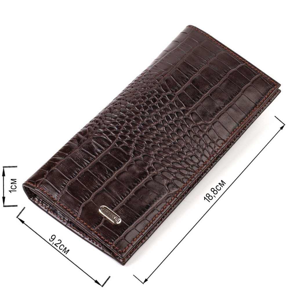 Стильний чоловічий вертикальний гаманець із натуральної шкіри із тисненням під крокодила CANPELLINI 21900 Коричневий Київ - фото 3