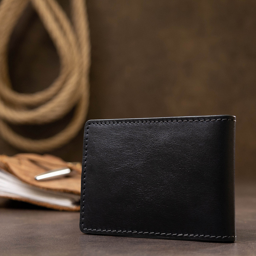 Шкіряний чоловічий затиск для грошей GRANDE PELLE 11544 Синій Київ - фото 3