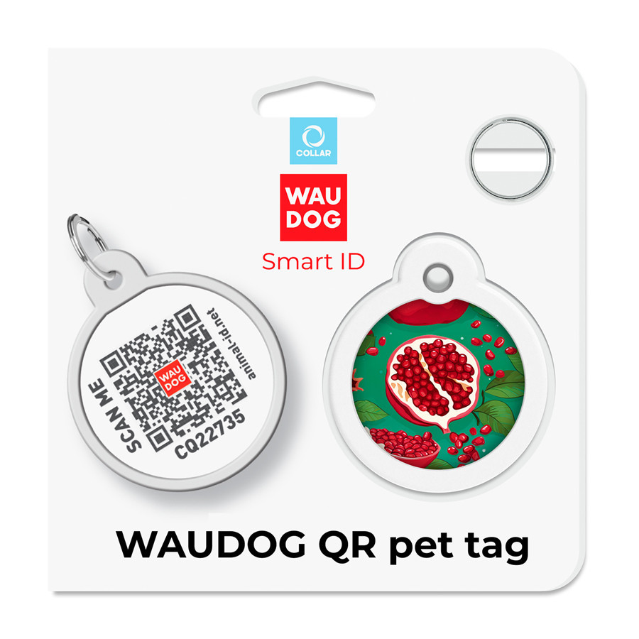 Адресник для собак і котів металевий WAUDOG Smart ID з QR паспортом, малюнок "Гранати", коло, Д 30 мм Київ - фото 5