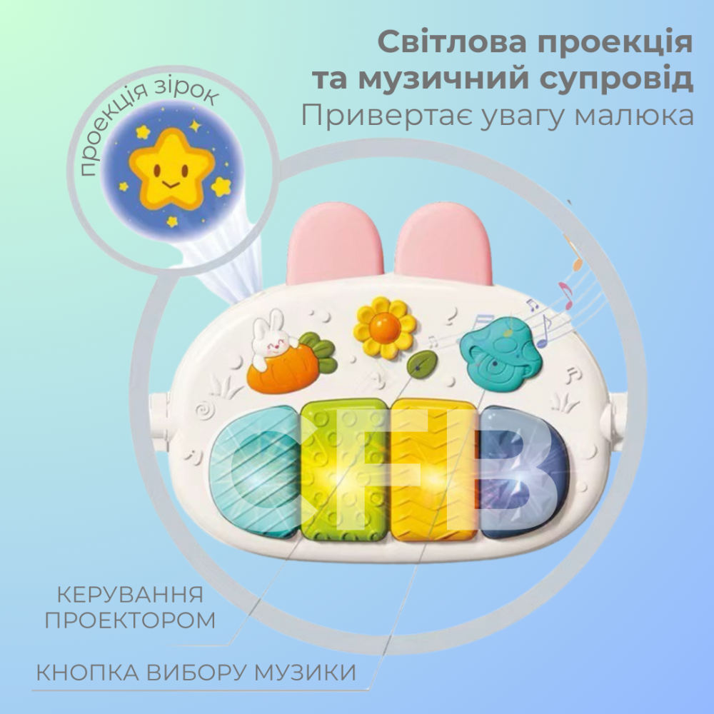 Дитячий розвиваючий килимок ходунки 2в1 коврик для немовлят музичне піаніно, каталка, світловий проектор, бізіборд Синій Київ - фото 4
