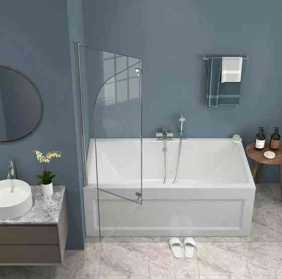 Скляна шторка для ванни AVKO Glass RDW02-J2 50+40x140 Silver перегородка для ванної Київ