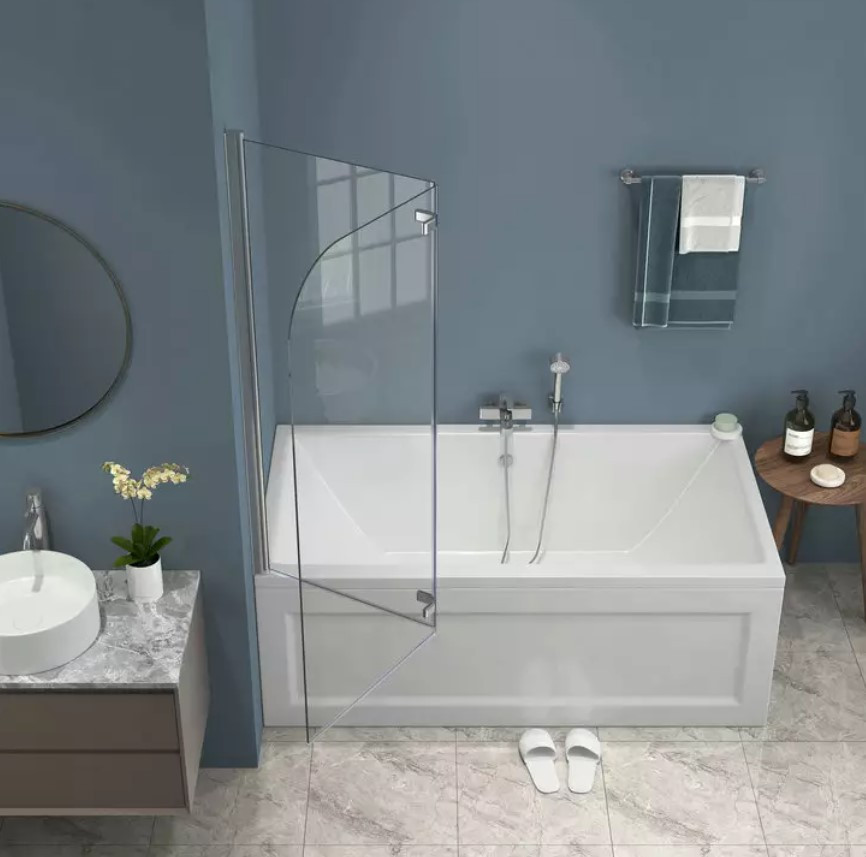 Стеклянная шторка для ванны AVKO Glass RDW02-J2 50+40x140 Silver перегородка для ванной Киев - изображение 3