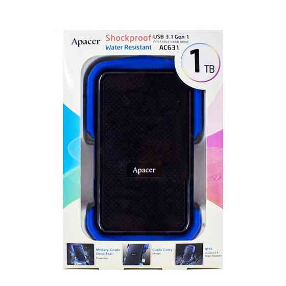 Зовнішній жорсткий диск PHD External 2.5'' Apacer USB 3.1 AC631 1TB Black/Blue (color box) Київ