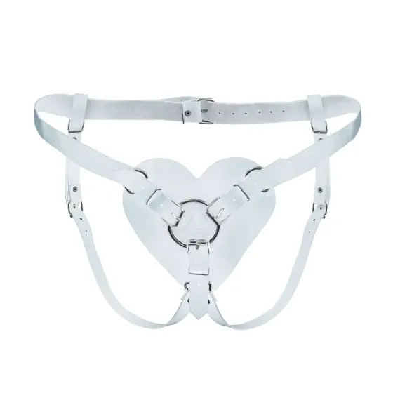 Трусики Серце для страпону з натуральної шкіри Feral Feelings - Hearts Strap-on Belt White Львів